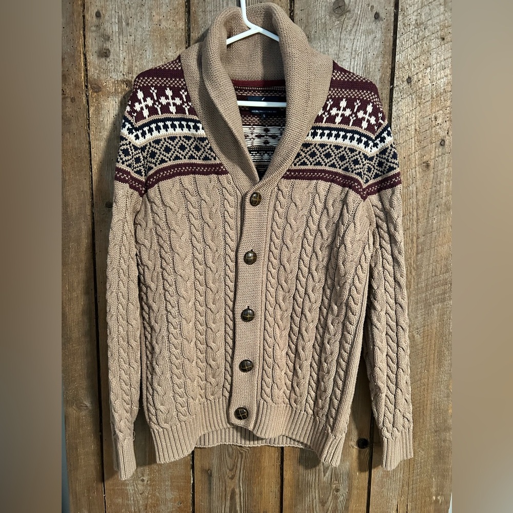 Daniel Hechter Shawl Collar Nordic Cable Knit Cardigan Men’s M Chunky Sweater